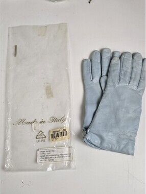 SIM Italian Genuine Leather Gloves 100% Wool Lined Sky-Blue Ladies Womens New